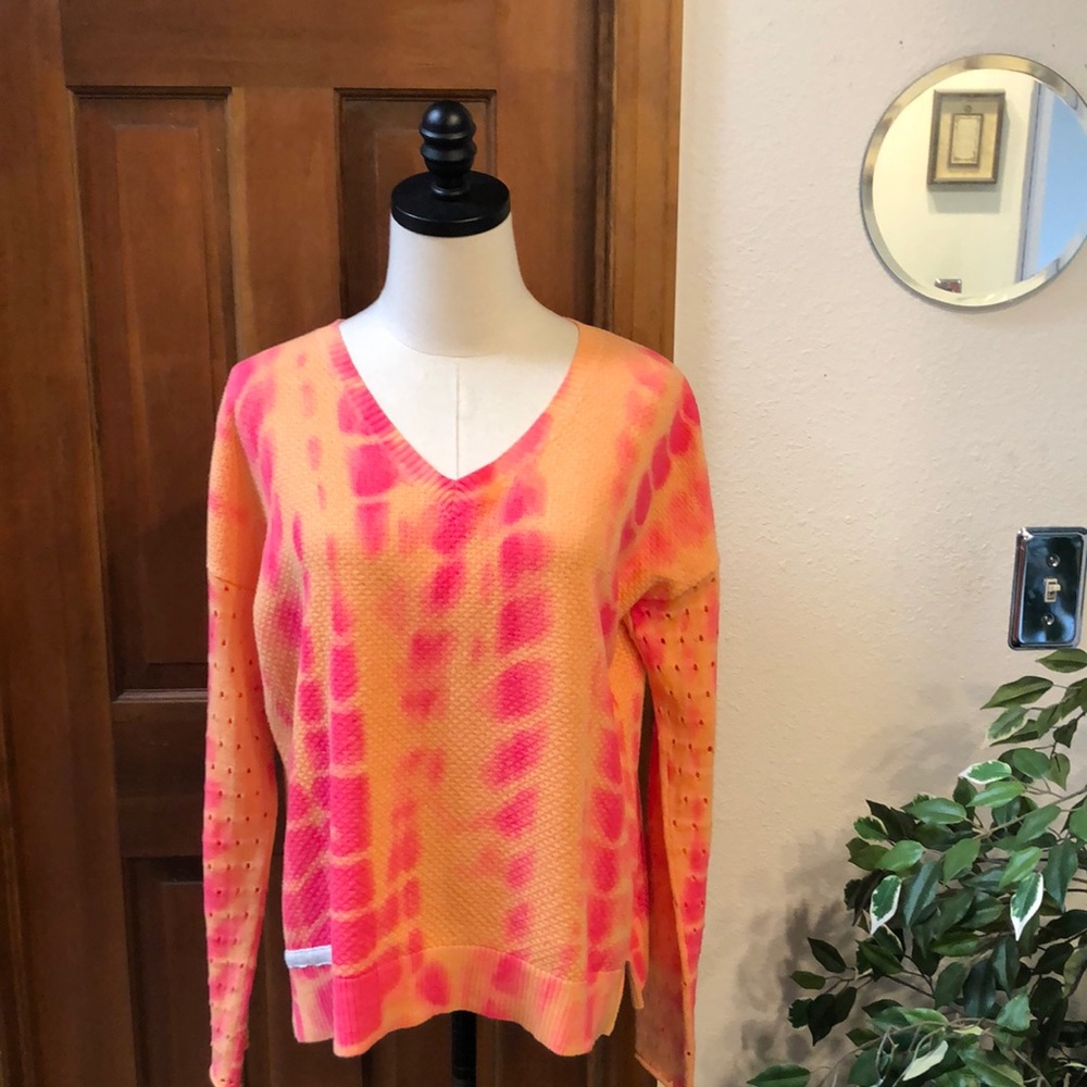 Lisa Todd Pink and Orange Tie-Dye V-Neck Sweater